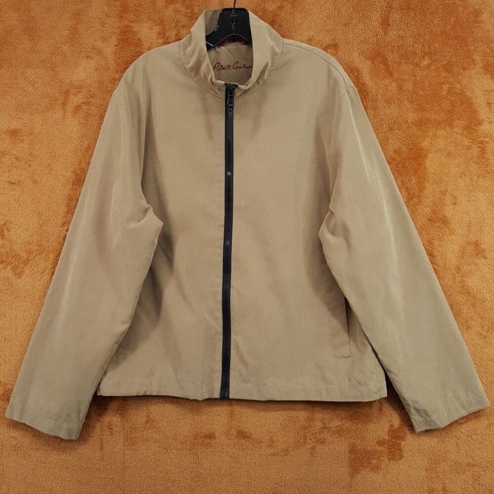 Robert Graham Jacket Mens Large Tan Zip Up Lightweight Peached Stand Collar